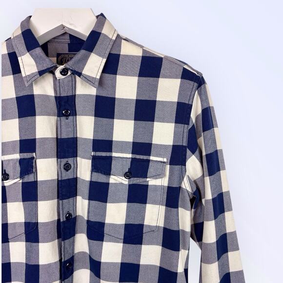 J. Crew Sportmen's Outfitters Flannel Shirt Blue & White Plaid Button Down M - Picture 2 of 5